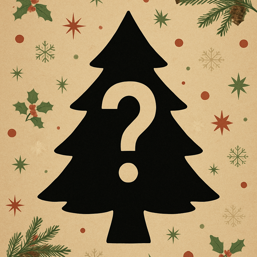 christmas image with a missing tree and a question mark