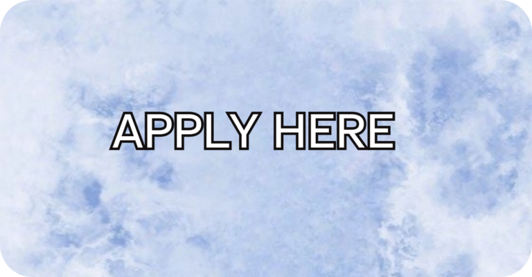 Apply Here on blue and white cloudy background